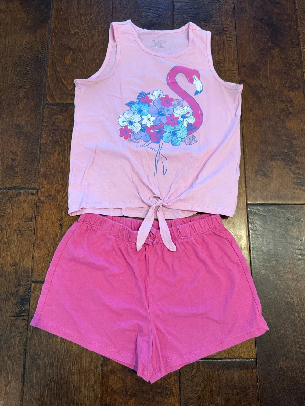 The Children's Place Pink Flamingo Girls Tie-Front Tank & Shorts Set